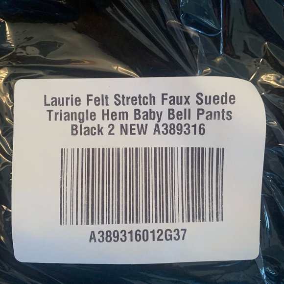 NWT LAURIE FELT STRETCH FAUX SUEDE TRIANGLE HEM BABY BELL PANTS BLACK 2 - Picture 5 of 7